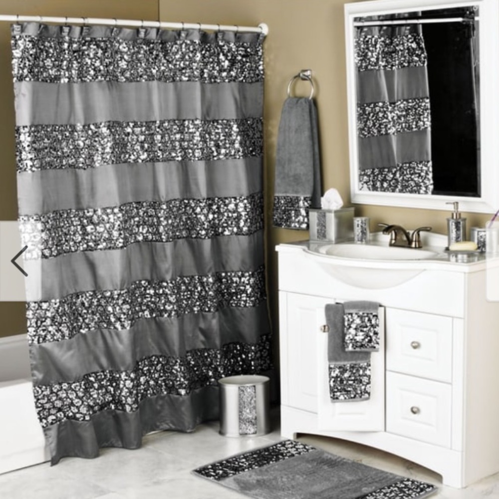 Silver Sequined Material Shower Curtain Glimmer - Picture 5 of 7